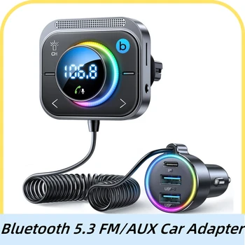 Carro Transmissores de FM 5.3 FM AUX Carro de Bluetooth Adaptador de Áudio de PD&QC 3.0 Transmissor FM Bass Boost 3 Portas FM Bluetooth para Carro