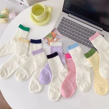 2023 Novo Meias Coloridas Para As Mulheres Líquido De Celebridades Ins Tendência De Longo Sockings Coreia Do Estilo Casual E Versátil Respirável Meados De Meias-Tubo