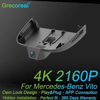 Grecoreal Câmera Frontal de Carro Traço Cam Wifi 4K 2160P Jogar Plug Dashcam para a Mercedes-Benz Vito W447 W639 Vito Tourer Painel de Van Mixto