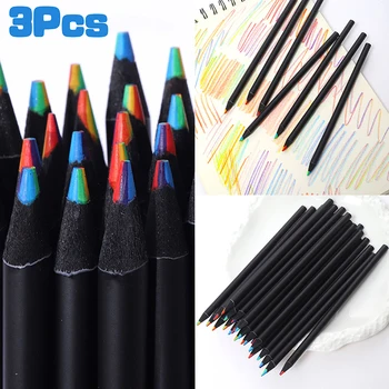 3Pcs arco-íris Negro, Lápis de Sete cores do Núcleo de Caneta Papelaria Grafite Desenho Pintura Ferramenta de Escritório material Escolar
