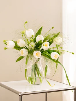 Tulip simulação de flores da decoração, sala de jantar, decoração de mesa, toque em PU buquê de fotografia