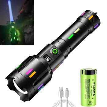 Branco Laser Lanterna LED Fluorescente de Absorção de Filme Luminoso Colorido Zoomable Tático Lanterna com indicação de Potência para Camping
