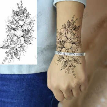 3D Peônia Flor Tatuagens Temporárias Para a Mulher o Homem Realista Rose Animal Borboleta Falso Etiqueta da Tatuagem Sexy Lavável à Mão Tatoos