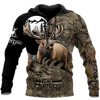 A moda 3D Elk Impressão Hoodies Para os Homens a Caça Exterior Camisolas Outono Tendência de Camuflagem Pulôver de grandes dimensões Roupas de Hip-Hop Top