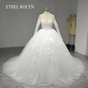 ETHEL ROLYN Bola vestido de Casamento Vestido de 2023 Manga Longa Beading Apliques Ilusão Princesa Vestido de Noiva Modernos Vestidos De Noiva