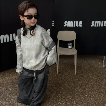 2023 Outono de Crianças Novas Camisolas coreano Empate Tingido Vintage Blusas para os Meninos e Meninas Blusas Bebê menina cardigan