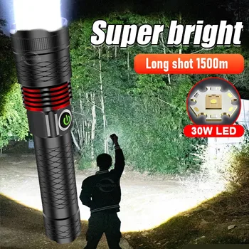 2023 Novo Lanterna LED Potente 30W Pavio 1500m Lanterna Super Brilhante Luz do Flash de USB Recarregável Lâmpada da Mão 18650 Lanterna Tática