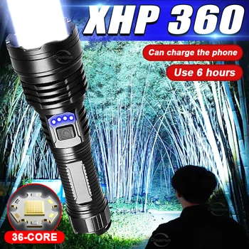 Super XHP360 Lanterna LED Recarregável 18650 Lanternas de Outdoor de Alta Potência de Tiro Longo Lanterna Potente Zoomable Tático Tocha