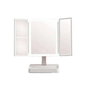 Espelho de maquilhagem 3X de Ampliação de Cosméticos 3 Dobrar para Maquiagem 270 Rotação Stepless Dimmer Beleza Tabela Espelhos Branco C