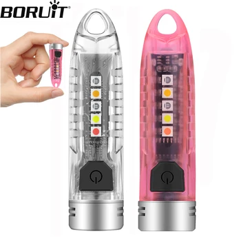 BORUIT V1 EDC Mini Lanterna elétrica do Keychain do Tipo-C Portátil Recarregável Luz de Trabalho Com UV Fluorescente Lanterna de Acampamento, Lanterna de Bolso