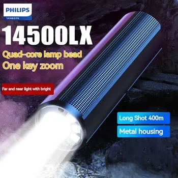 Philips Lanterna de Alta Potência com USB de Carregamento 18650 Bateria 4 Modos de Iluminação LEVOU Lanterna de Campismo Luz para Auto-Defesa
