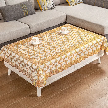 Retangular Dourada Mesa de Café Tapete Toalha de mesa de Plástico PVC Mesa de Jantar Pano Estampado Impermeável e Anti Escaldante Toalha de mesa
