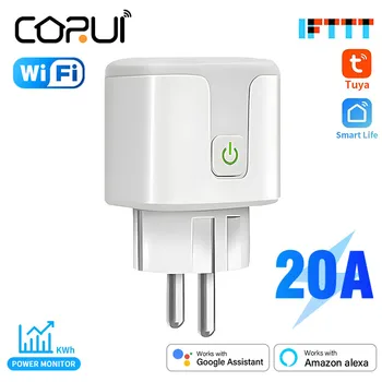 CoRui 10/16A EWeLink/Tuya wi-Fi Smart Plug UE/EUA/UK/BR Adaptador de Soquete Com/Sem Poder acompanhar Timer de Controle de Voz Штепсель