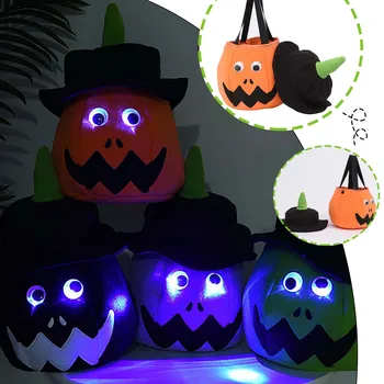 Decoração de Halloween Cobertas Balde de Abóbora com Iluminação Portátil Doces Saco de Armazenamento de Decoração do Festival Prop Presente para as Crianças