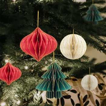 Árvore de natal Pingente Pinheiro Circular de Papel em 3D Decoração Lanterna Esférica Pendurar Enfeites de Natal Para a Festa de Casa, Presentes de Natal