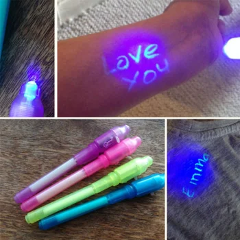 Para crianças de 2-em-1 luminescente, conjunto de canetas, 4 mágico roxo luminescente, canetas, UV preto combinação, tinta invisível