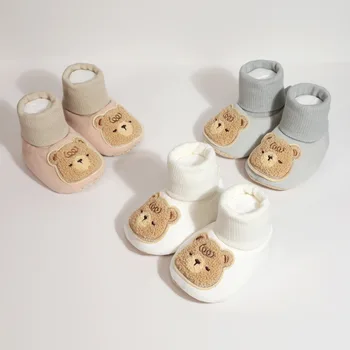 Primavera, Outono Bebê Meninos Meninas rapazes raparigas Sapatos desenho animado do Urso do Bebê Garoto Primeira Walker Sapatos de Algodão Quente de Sapato para Bebê Recém-nascido
