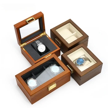 Assista jóias de armazenamento de caixa de madeira maciça, tecto de abrir em vidro à prova de Pó relógio de armazenamento de caixa de relógio Mecânico da caixa de armazenamento