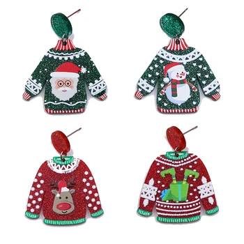 Novo Suéter Vermelho Natal Brincos Earstuds Bonito Elk Papai Noel Árvore De Natal, Boneco De Neve Brincos Decorativa Do Natal Presente