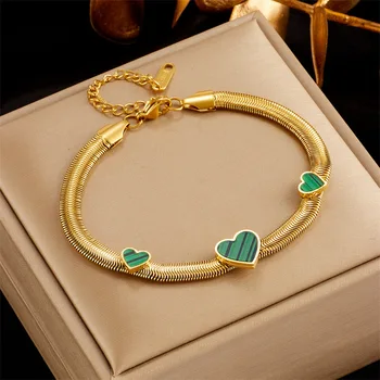 Luxo de Aço Inoxidável da Cor do Ouro do Coração Encantos Cobra Bracelete Chain para as Mulheres da Festa de Casamento Jóia de Presente
