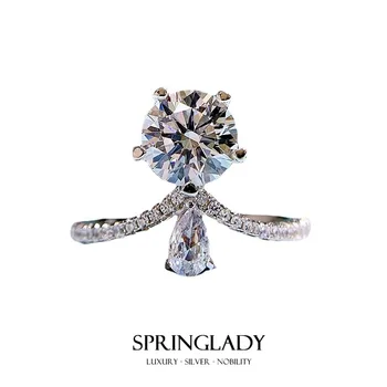 SpringLady 100% 925 Silver 1CT com Alto teor de Carbono Diamantes pedra preciosa Eternidade Anéis Para as Mulheres, Banda de Casamento de Finas Jóias