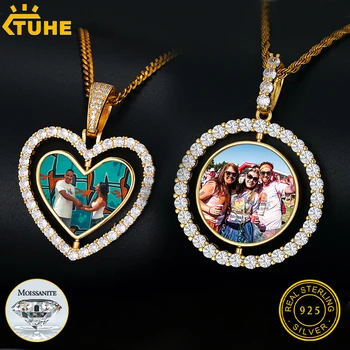 De Jóias Finas Coração Dupla Face Em Prata 925 Memória Medalhões De Moissanite Personalizada Foto Pingente De Colar Para Homens Hip Hop Jóias