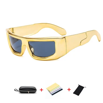 Y2K de Prata Personalizados Cyberpunk Óculos de sol Europeia Hip Hop Côncavo Óculos de sol Óculos de sol Quadrado