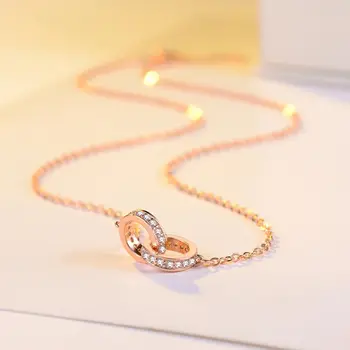 999 Colar de Prata com Anéis Duplos Pingente de Prata de Design de Moda, Acessórios Simples Luz de Luxo do Ouro de Rosa, Jóias para as Mulheres