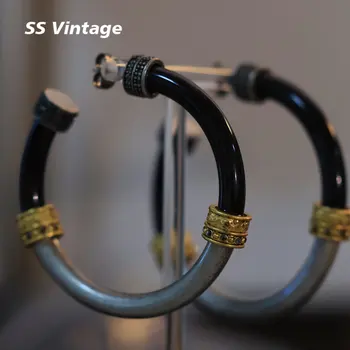 SS Vintage Europa de Qualidade Superior, Grande Circular Negro Prata Brincos de Mulheres Designer da Marca de Luxo Jóias da Moda
