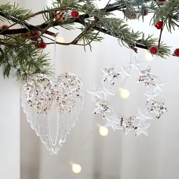 1Pc Requintado de Neve Elk Árvore de Natal Pomba da Paz em Forma de Pingente Decorativo Lantejoulas Acrílico de Natal, Enfeites Pequenos