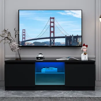 SKONYON Moderna TV de LED Suporte de Madeira para tv de até 55 polegadas, Preto armário de tv suporte de tv sala de estar mobiliário