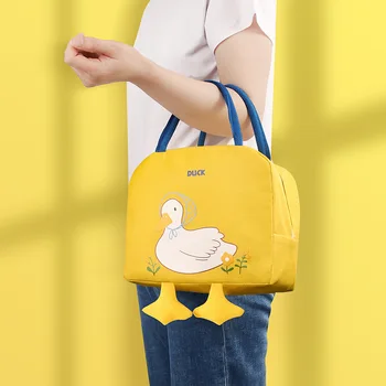 Pouco Pato Amarelo Saco Bonito dos desenhos animados Saco de Almoço Bolsa de Armazenamento de Isolamento Saco de Lona Caixa de Almoço Saco fresco caixa de entrega saco