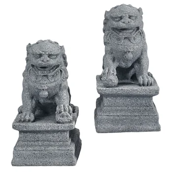 2 Peças De Estilo Chinês, O Lion Ornament Do Ambiente De Trabalho A Decoração Do Aquário Dos Peixes Estátua Asiático Casa Adornos Pequeno Jardinagem