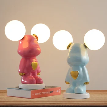 O quarto das crianças lâmpada de mesa criativo lâmpada de mesa de sala de arte ornamentos-de-rosa azul meninos e meninas de amor violento urso lâmpada de mesa