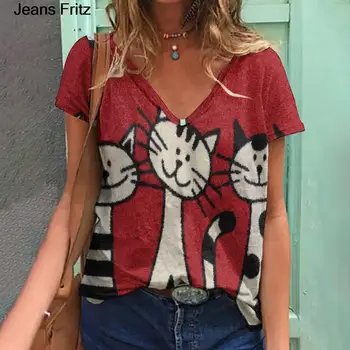 Jeans Fritz Verão Nova Moda feminina T-shirt Gola Redonda Diária Superior a Camisa Casual feminina 3D Impresso T-shirt Regular de Rua