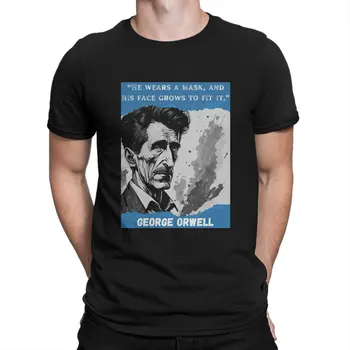Ele Veste Uma Máscara De T-Shirts Homens Do Autor George Orwell Vintage 100% Algodão Camisetas Gola Manga Curta T-Shirts De Presente Roupas