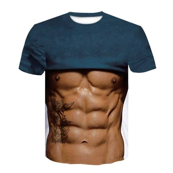 Hip Hop Verão Músculo Pele de Impressão 3D, Moda masculina Confortável Respirável Manga Curta Tamanho Plus T-shirt