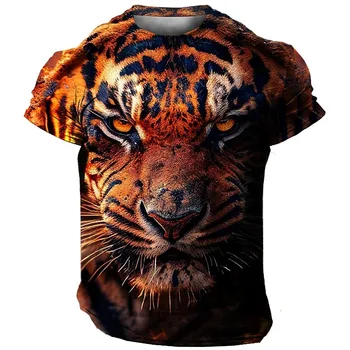 Divertido Tigre de Impressão de T-shirt masculina 3D de Alta Qualidade Animal Harajuku Rua Moda Vestuário Casual O-Pescoço Curto Manga Grandes Homens da Wea