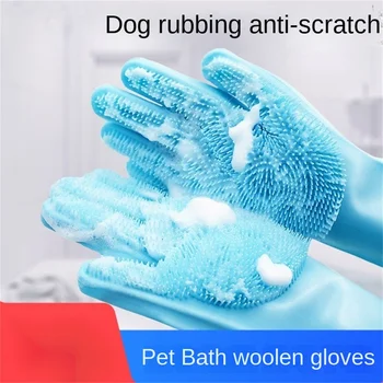 Engrossado Anti-risco Anti-Mordida de animal de Estimação de Silicone Banho Luvas Adequadas para o Cão Gato Banheira de Massagem