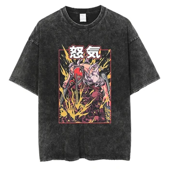 Homens Streetwear Hip Hop Oversize Camiseta De Anime Motosserra Homem Gráfica De Impressão De T-Shirt Vintage Harajuku T-Shirt De Algodão Tops Tees