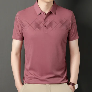 CASUMANL 2023 Polo T-Shirt para Homens Verão Nova estampa Listrada Cor Sólida virada para Baixo de Gola Polo Camisas coreano Moda Casual Tops