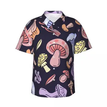Cogumelos de Impressão 3d Camisa Havaiana Homens de Roupa Solta Respirável Camisas masculinas de Verão Masculino Camisa Masculina Roupas de Manga Curta