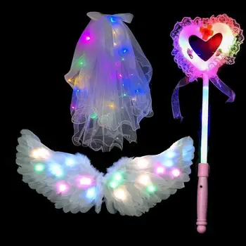Brilho Fornecimentos de Terceiros Brilho vara mágica asas Emplumadas menina luminosa véu de cosplay crianças de jardim de infância party dress up magic stick