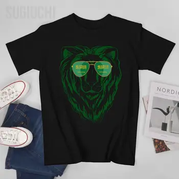 Homens Curta T-Shirt Arábia saudita Leão Óculos de sol de Camiseta T O-pescoço T-Shirts Mulheres, Meninos 100% Algodão do Unisex Nação Todas as Estações