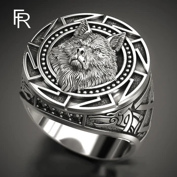 Vintage lobo totem Tailandês anel de prata mitologia Nórdica guerreiro Viking cabeça de lobo anel dos homens