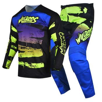 Adultos Conjunto MX Moto Azul Verde Downhill 2023 Willbros camisola e Calças de Combinação de Corrida de Motocross Terno MTB Bicicleta da Sujeira de Equitação