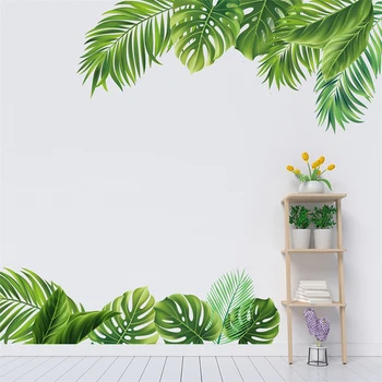Nórdica Verde de Folha de Adesivos de Parede do PVC Verde Tropical de Folhas de Plantas de Decalque de Arte Mural Auto-adesivo na Parede do Fundo Pintura Decorativa