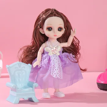 Tenho 17cm de Menina Boneca Mini Boneca Móvel Conjunta do Bebê 3D Boneca Bonito Brinquedos para Meninas vestem Roupas da Moda Boneca Presentes Crianças