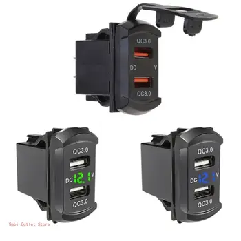 Carregador rápido USB Soquete 12V/24V Impermeável Dupla de Carro Adaptador de Energia eléctrica com LED Voltímetro