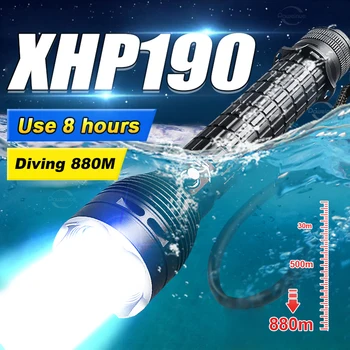 Novo 880m XHP190 Profissional de Mergulho Lanterna IPX8 Impermeável Mergulho Luz LED Lanternas Poderoso Mergulho Lanterna Tocha